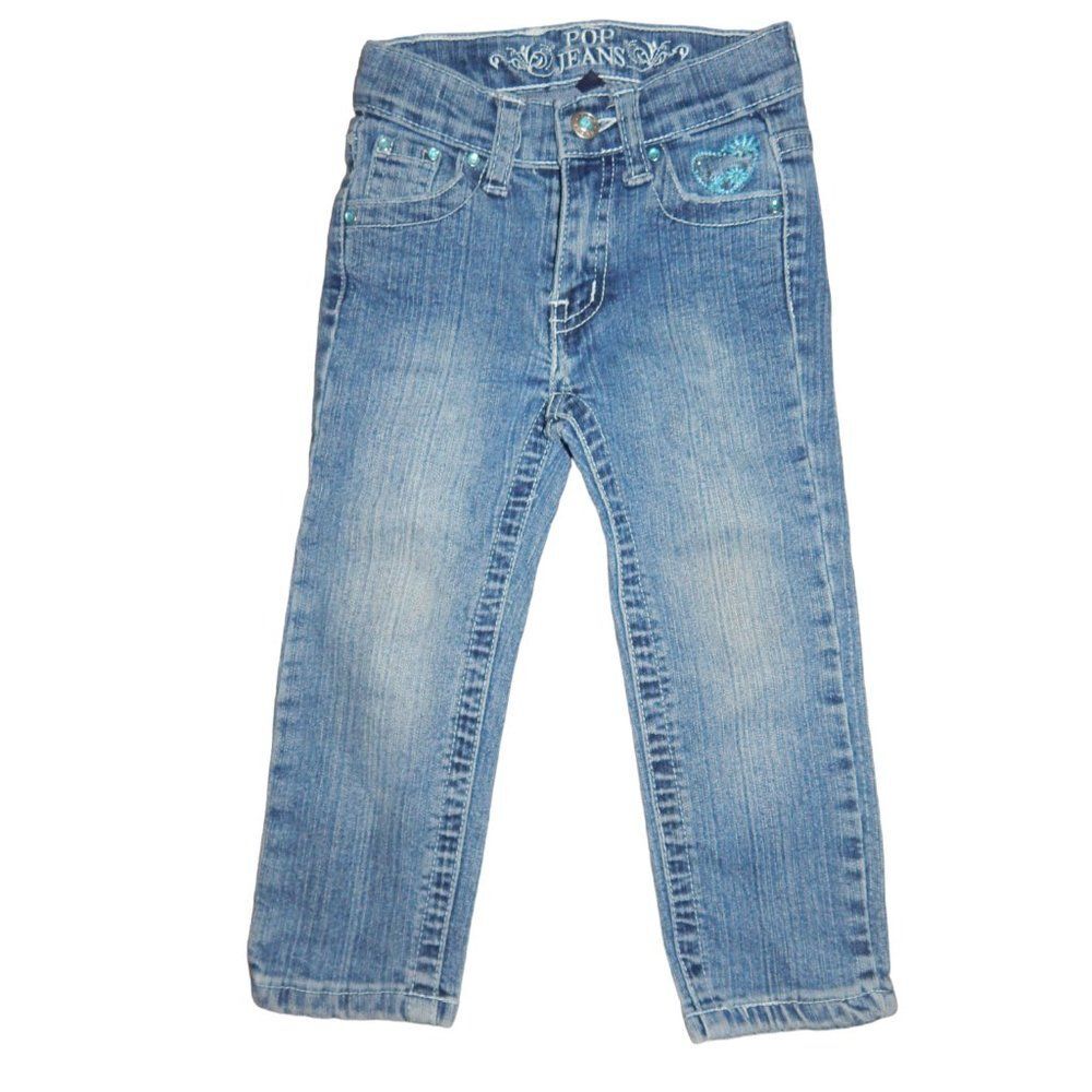 Pop Jeans Toddler Girls 2T Vintage Embroidered Adjustable Waist Denim